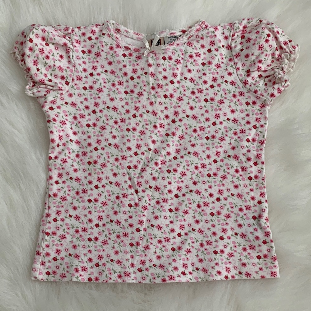Faded Glory Pink and Green Floral Kids Tee 100% Cotton